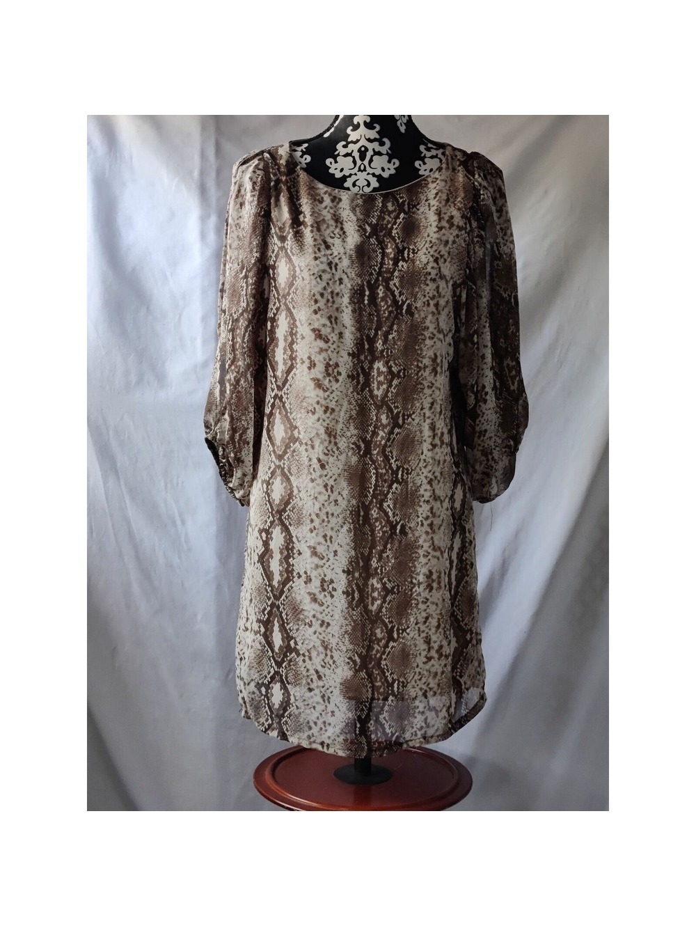 Auditions Fashion Brown Snake Print 3/4 Sleeve Dress Medium